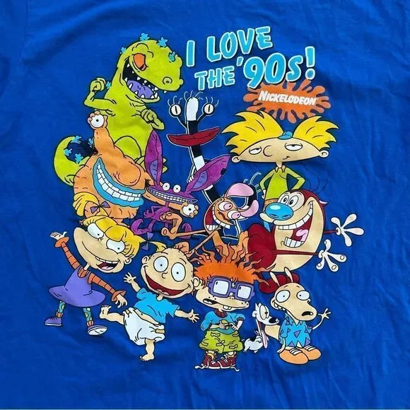 Nickelodeon “I Love the 90’s” Bright Blue Cartoon Character Tee - Picture 3 of 8